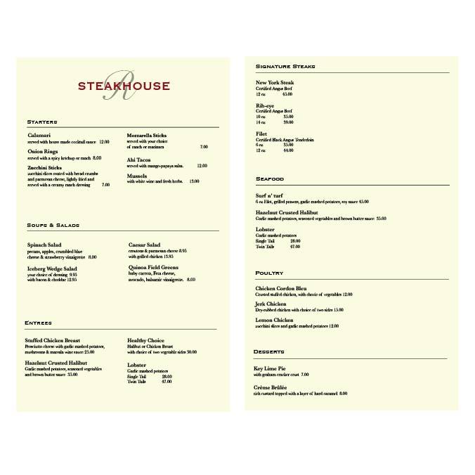 Steak House Free Menu Templates | TerraSlate Paper