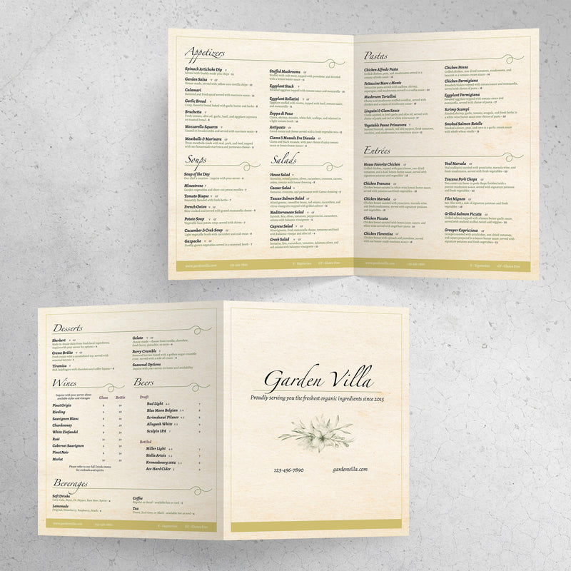Italian Garden Menu Template 11" x 17" Bi-Fold