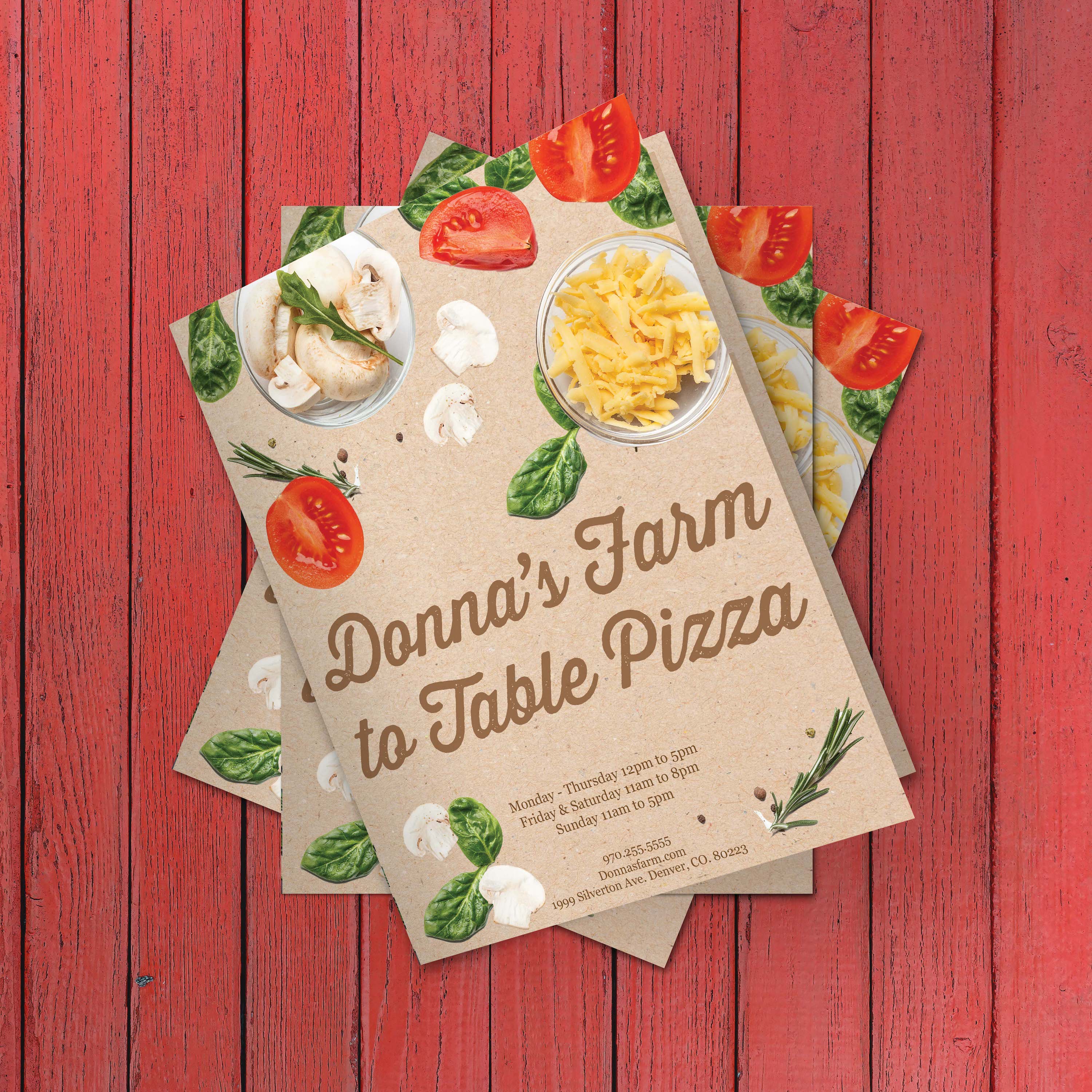 Farm to Table Pizza Menu Template 11" x 17" Bi-Fold