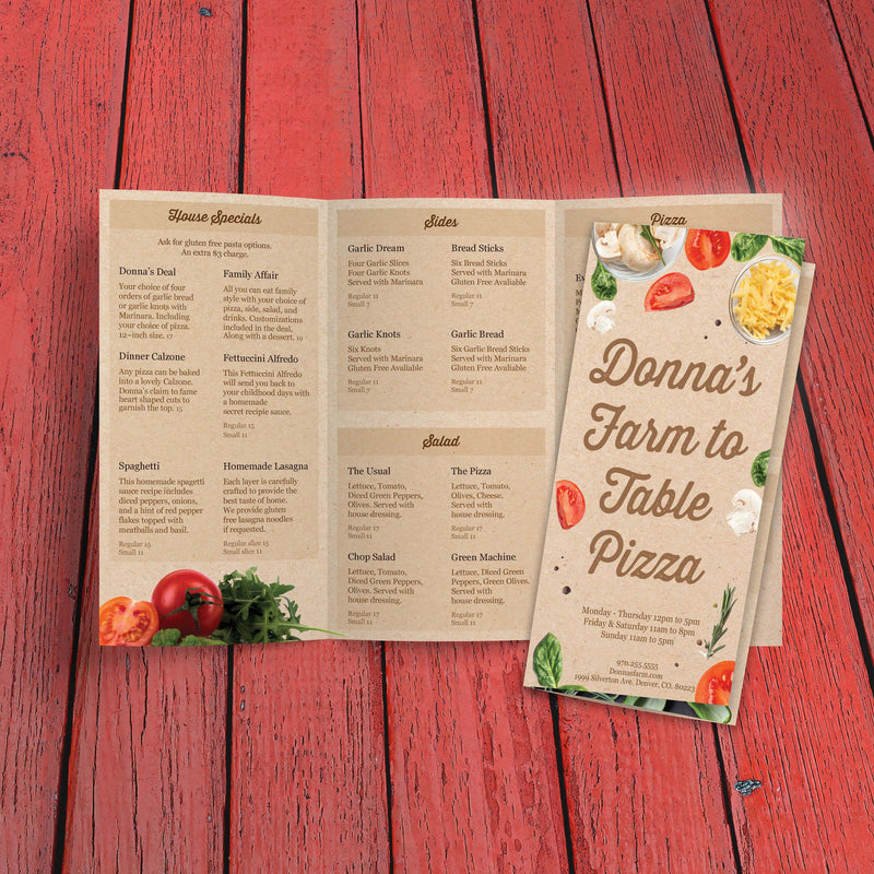 Farm to Table Pizza Menu Template 11" x 17" Tri-Fold
