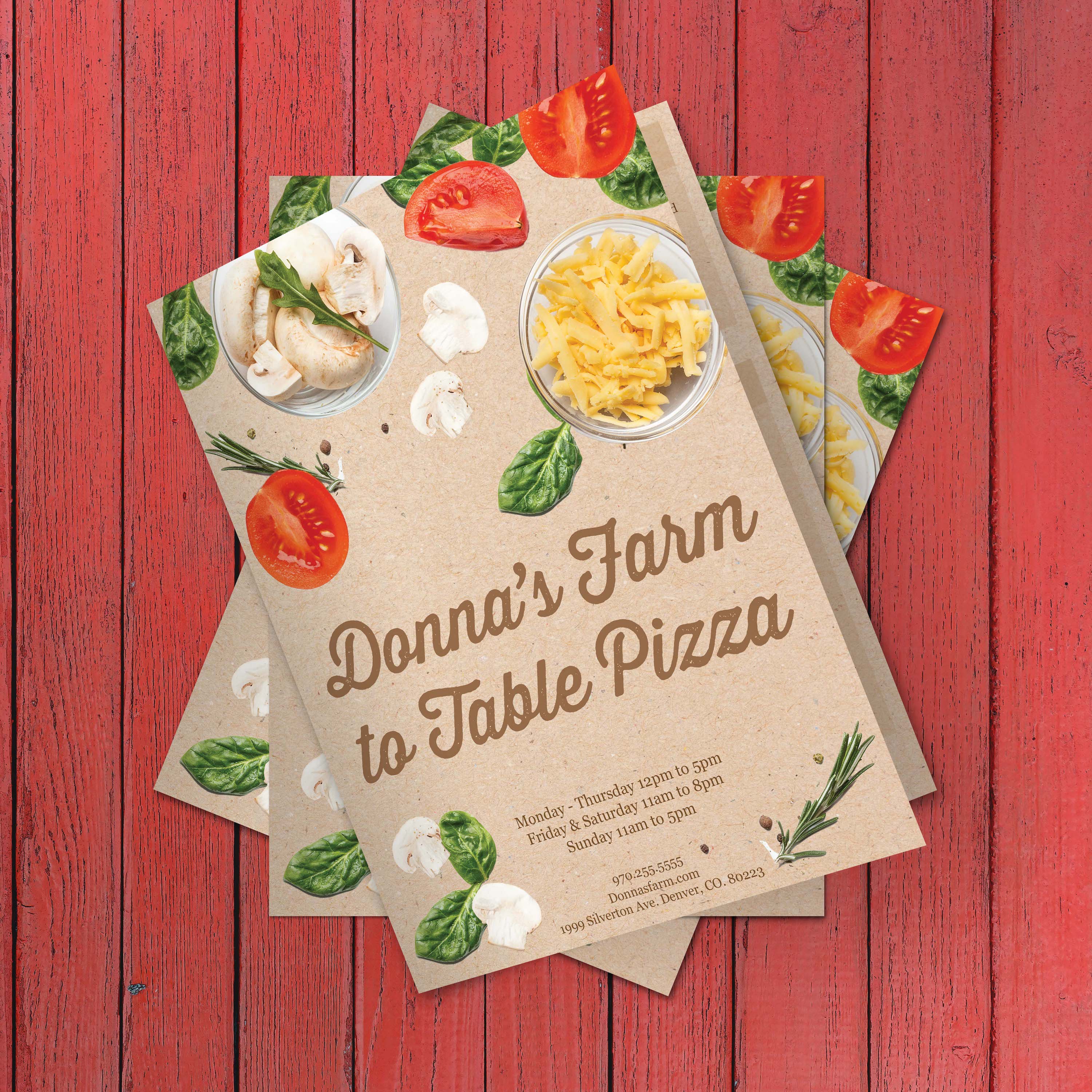 Farm to Table Pizza Menu Template 12" x 18" Bi-Fold