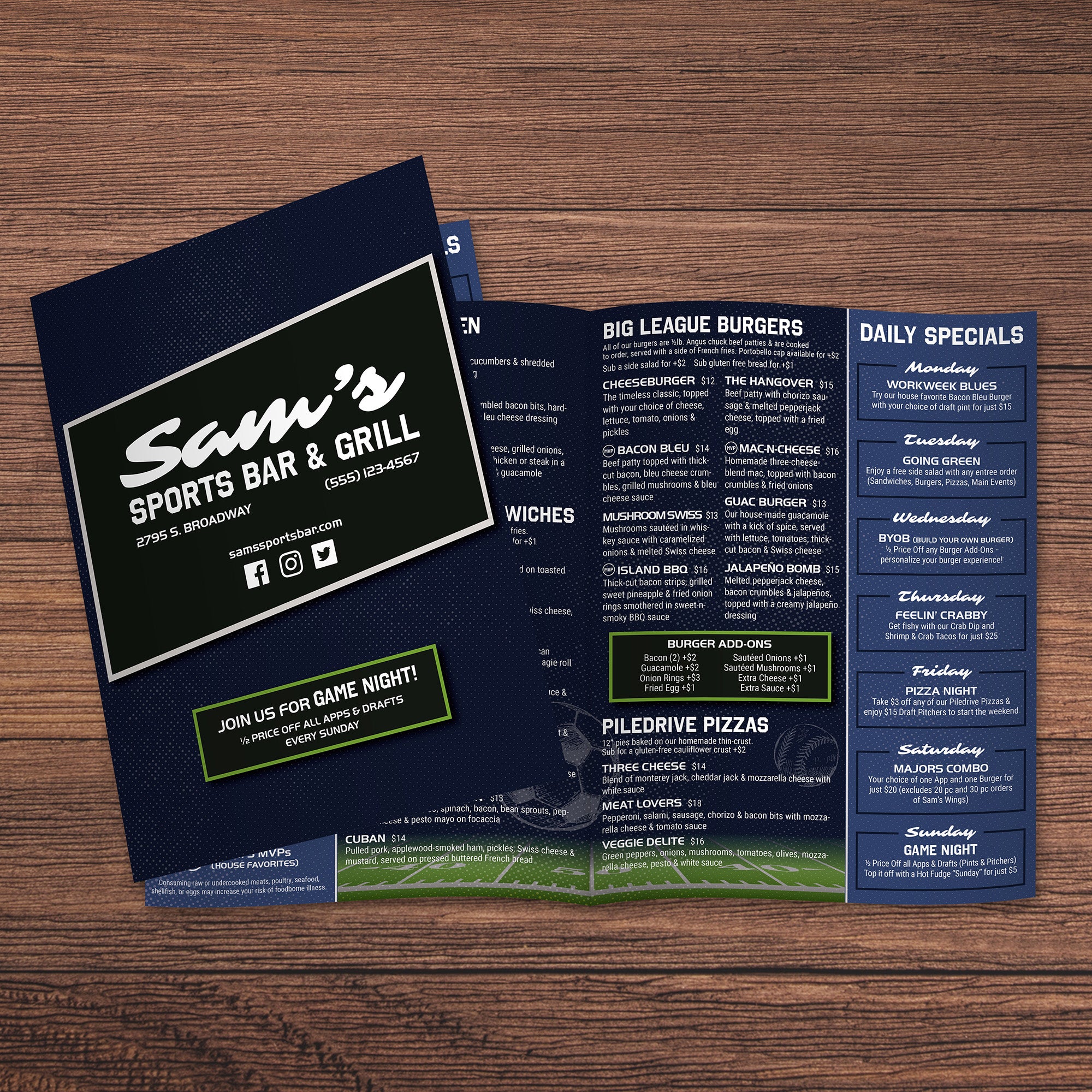Club Menu Template Design Sports Bar Menu Design