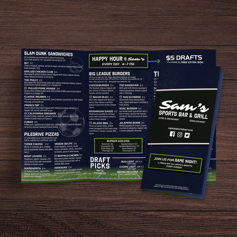 Sports Bar Template 12" x 18" Trifold