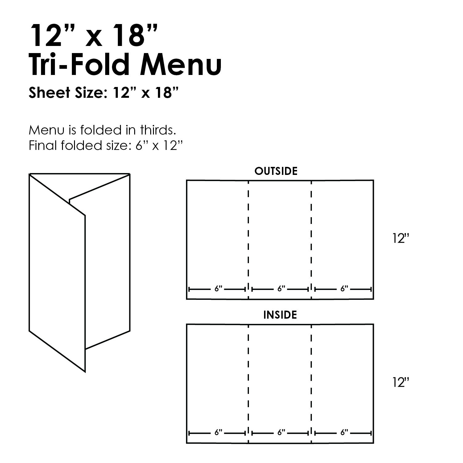 12" x 18" Tri-Fold Waterproof Menus