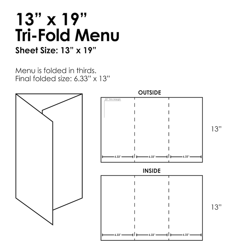 13" x 19" Tri-Fold Waterproof Menus