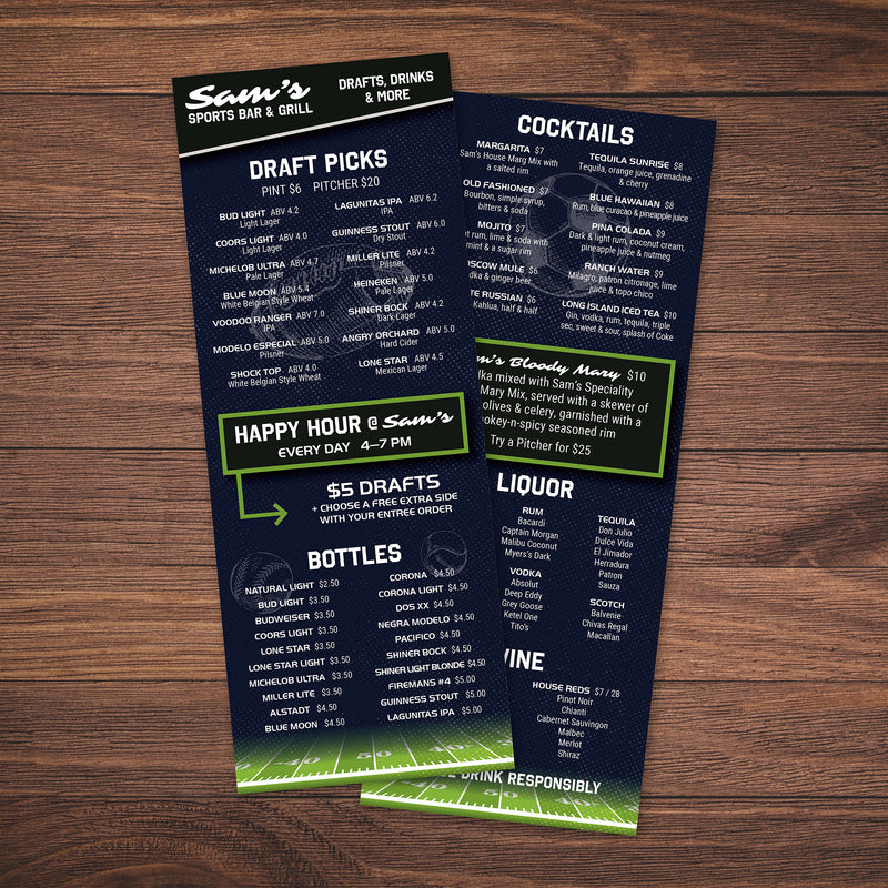Sports Bar Template 4.25" x 11"