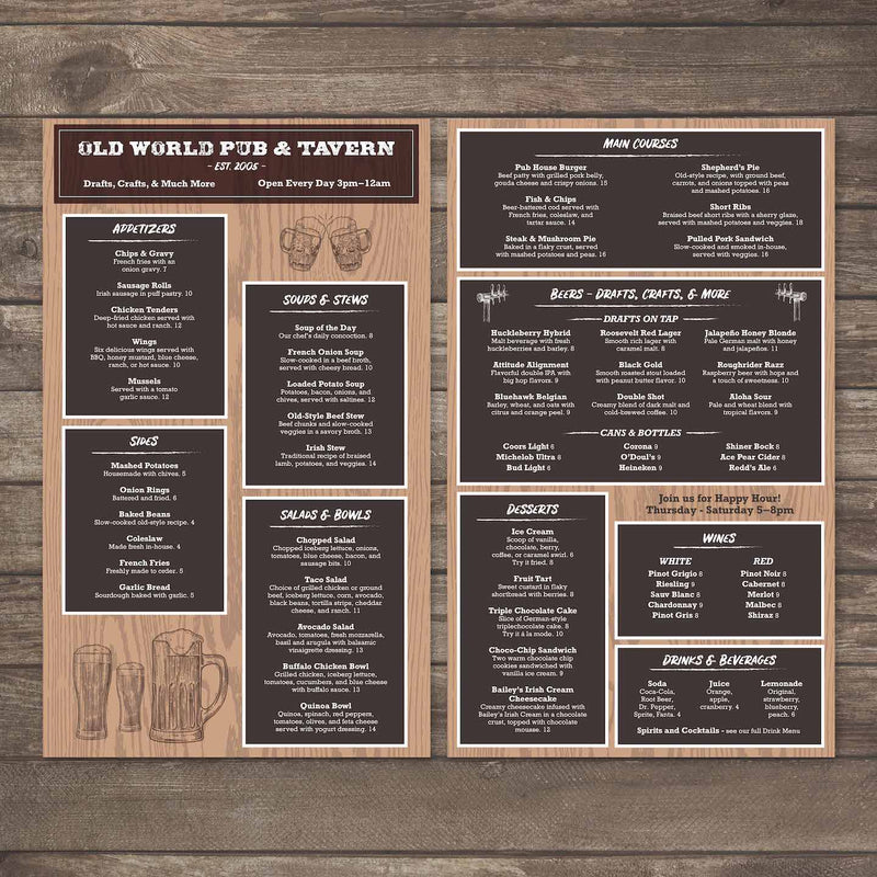 Old World Pub Menu Template 8.5" x 14"