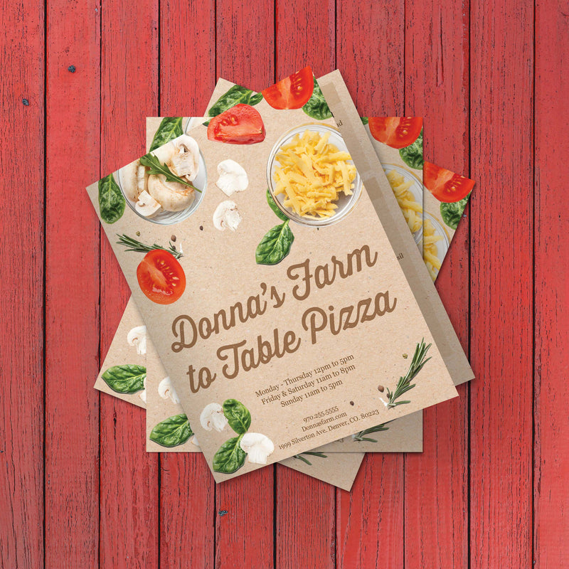 Farm to Table Pizza Menu Template 8.5" x 14" Bi-Fold