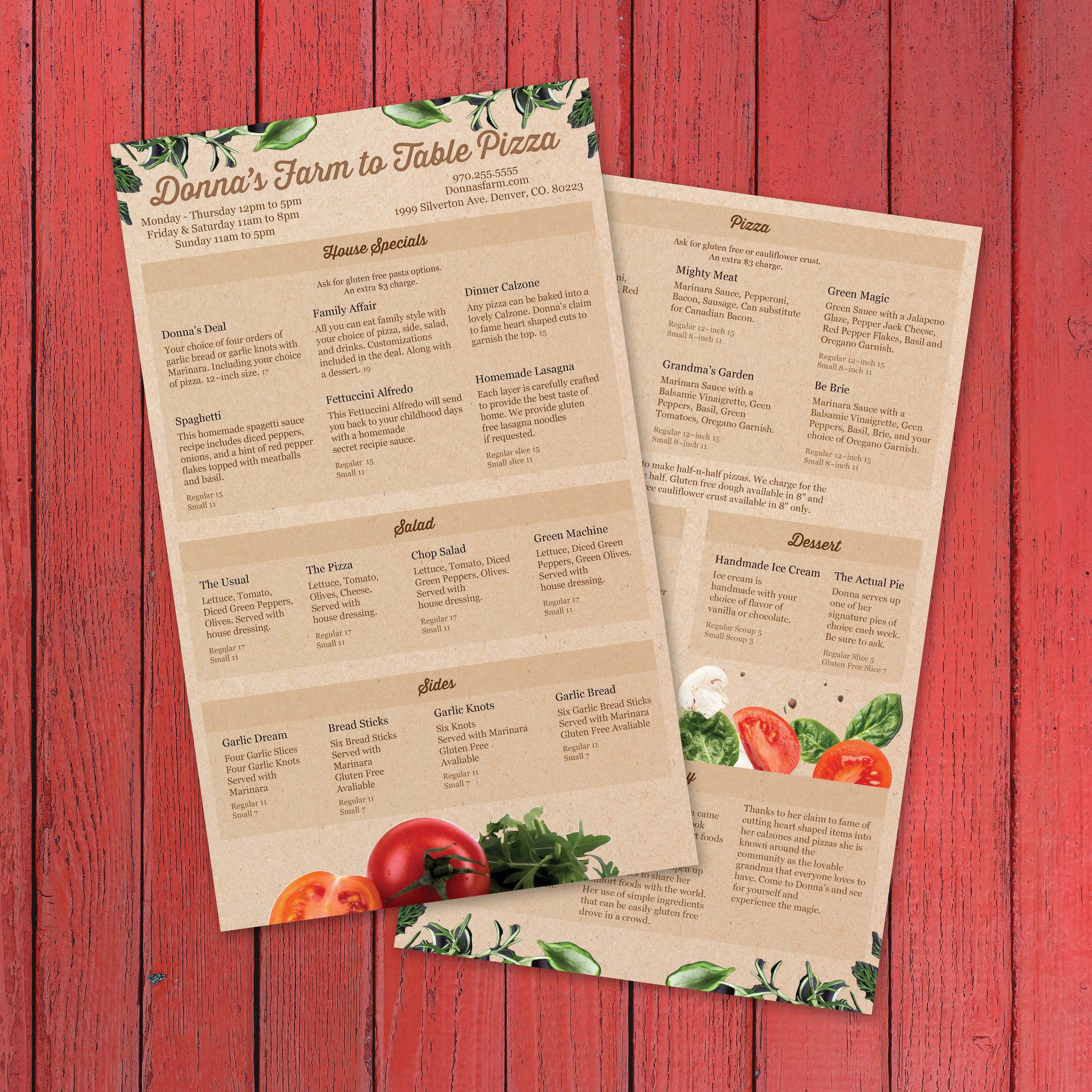 Farm to Table Pizza Menu Template 8.5" x 14"