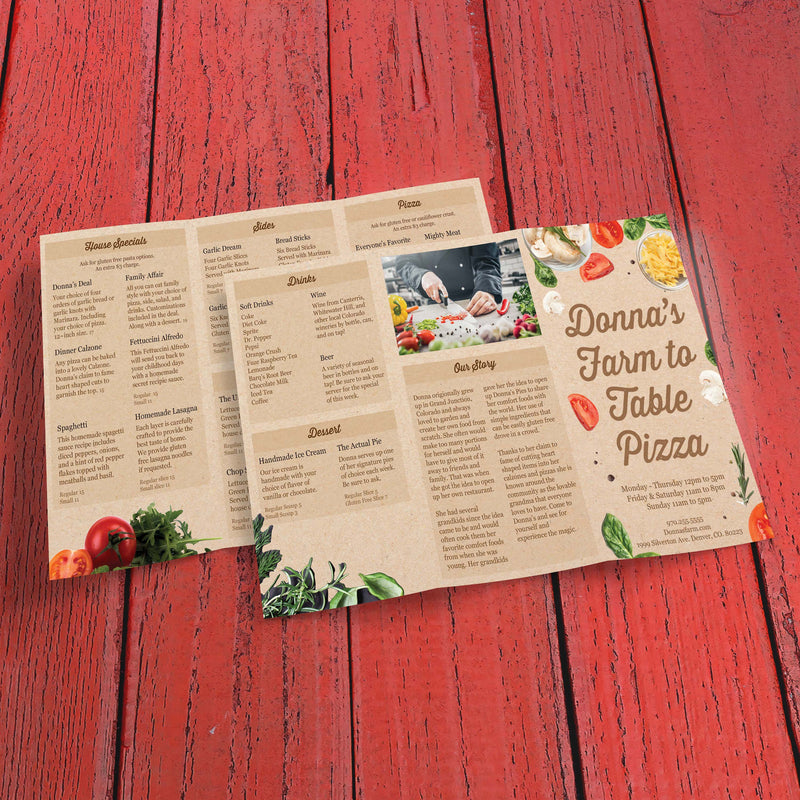 Farm to Table Pizza Menu Template 8.5" x 14" Tri-Fold