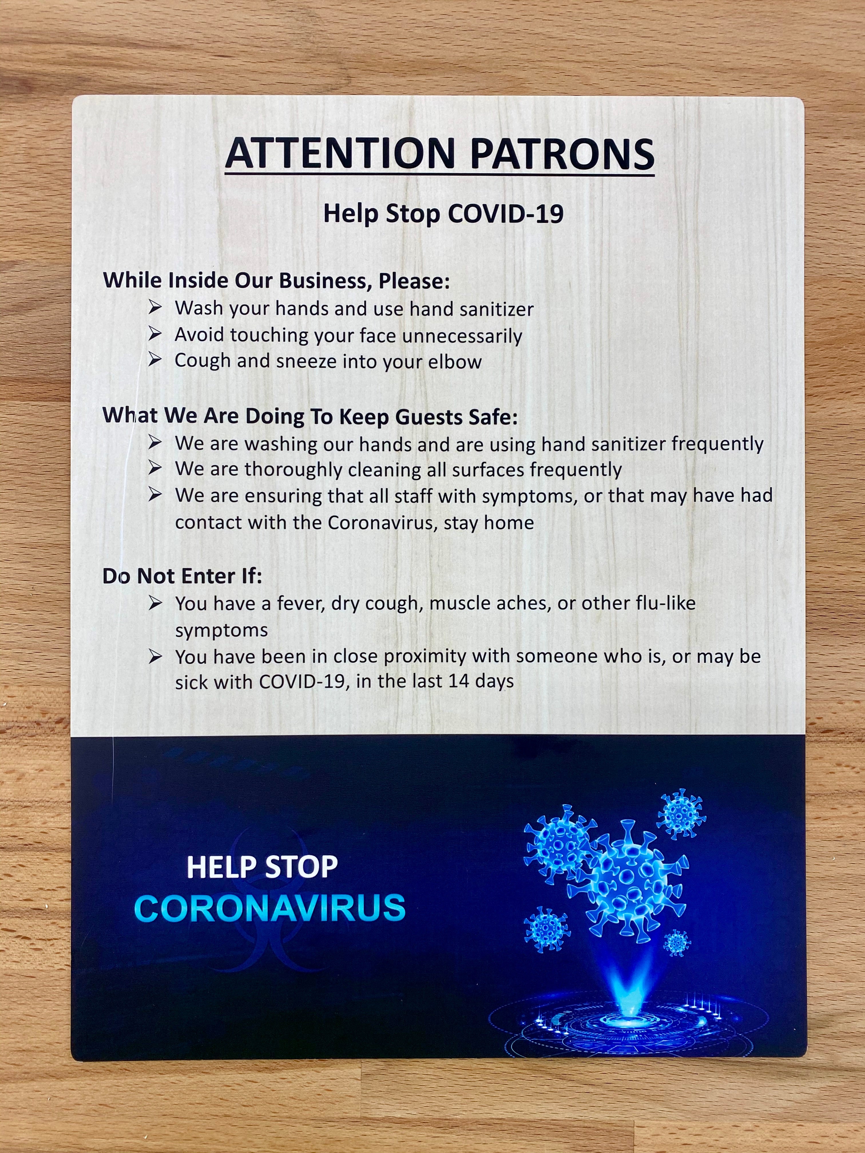 Coronavirus & COVID-19 Printed Sign