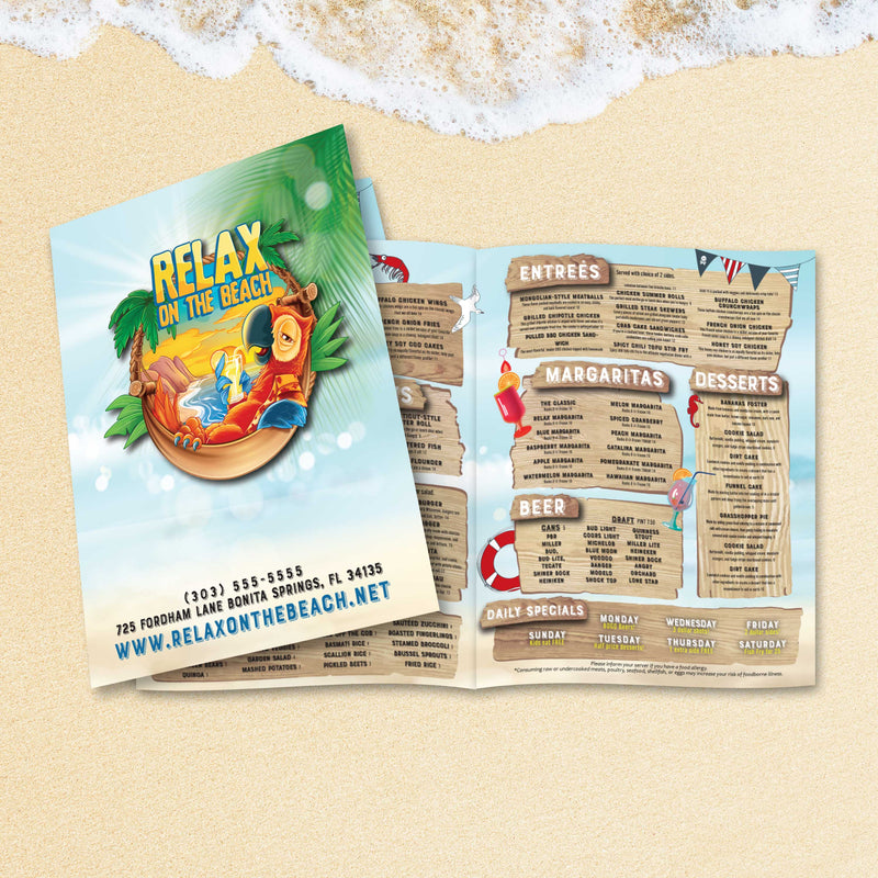 Beach Menu Template 11" x 17" Bifold