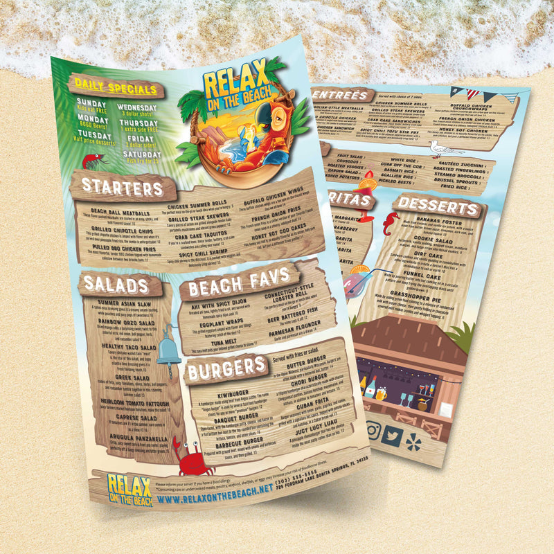 Beach Menu Template 11" x 17"