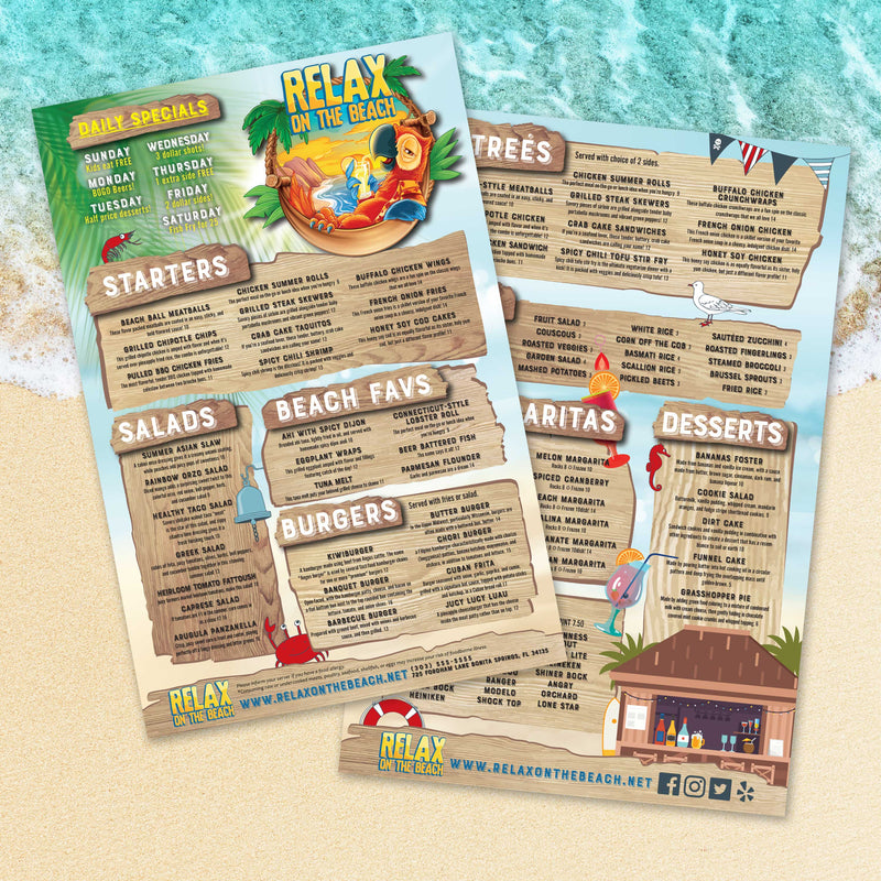 Beach Menu Template 12" x 18"