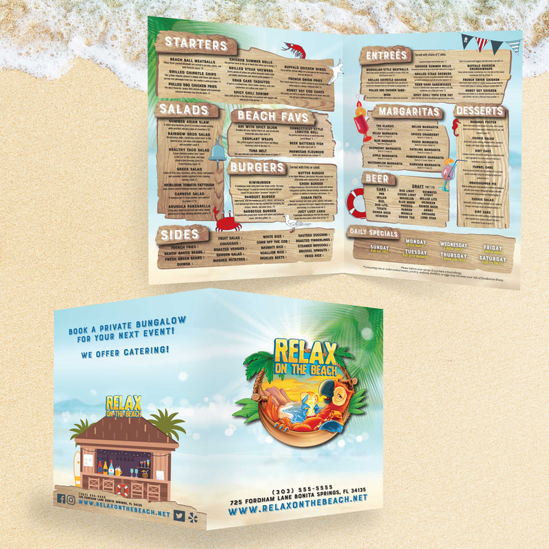 Beach Menu Template 13" x 19" Bifold