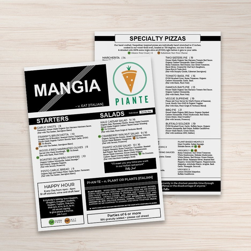 Waterproof Flat Table Menus 8.5" x 11” - TerraSlate Waterproof Paper
